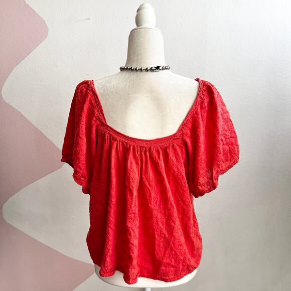 Anthropologie Orange Eyelet Flowy Top Sz XL Boho Cottagecore Bohemian - Picture 2 of 6